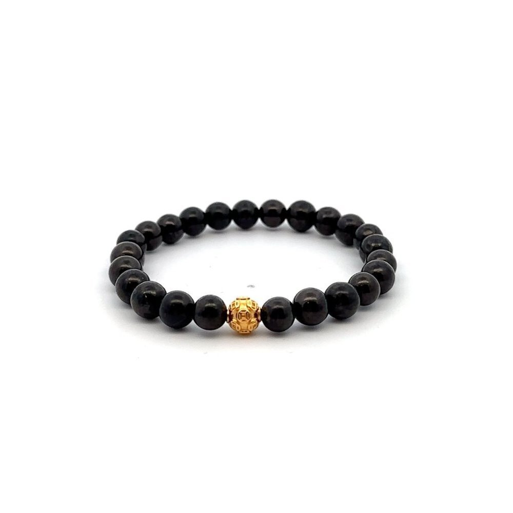 18K Gold Coin Ball Lucky Charm Bracelet Gemstones Natural Shungite 6mm